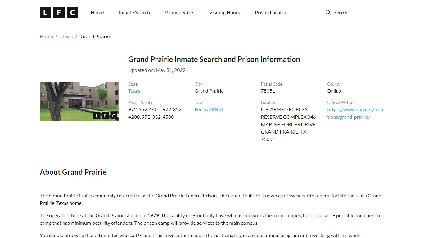 Grand Prairie Inmate Search, Visitation, Phone no ...